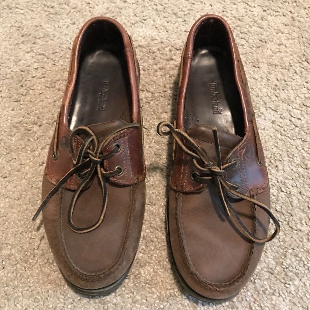 Timberland 9.5M Brown Leather Chunky Slip On Loafers Boat Shoes 90s Y2K